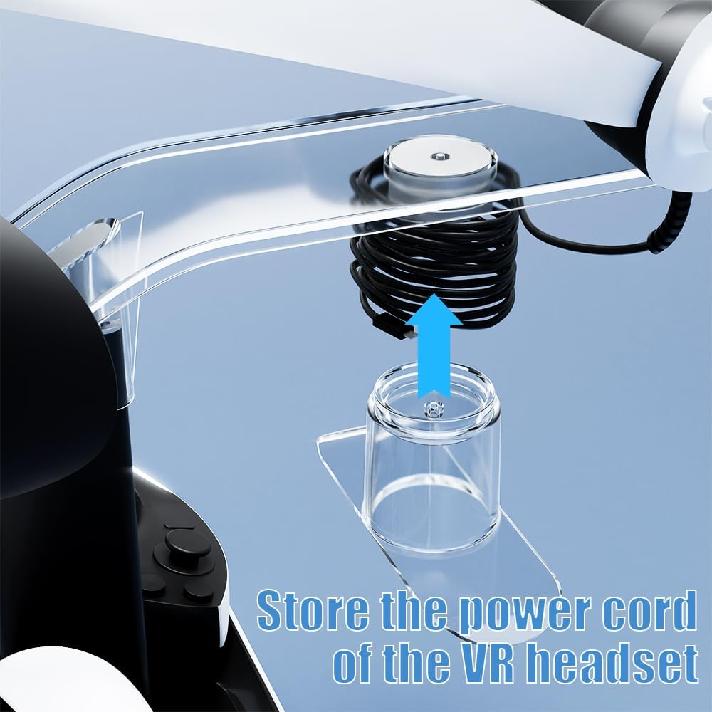 HONCAM Charging Station for PSVR 2, Multifunction PSVR2 Stand with 7 RGB Light, Headset Display Stand, Sense Controllers Charger Dock, Magnetic Connector, Type-C Cable, White image number 6