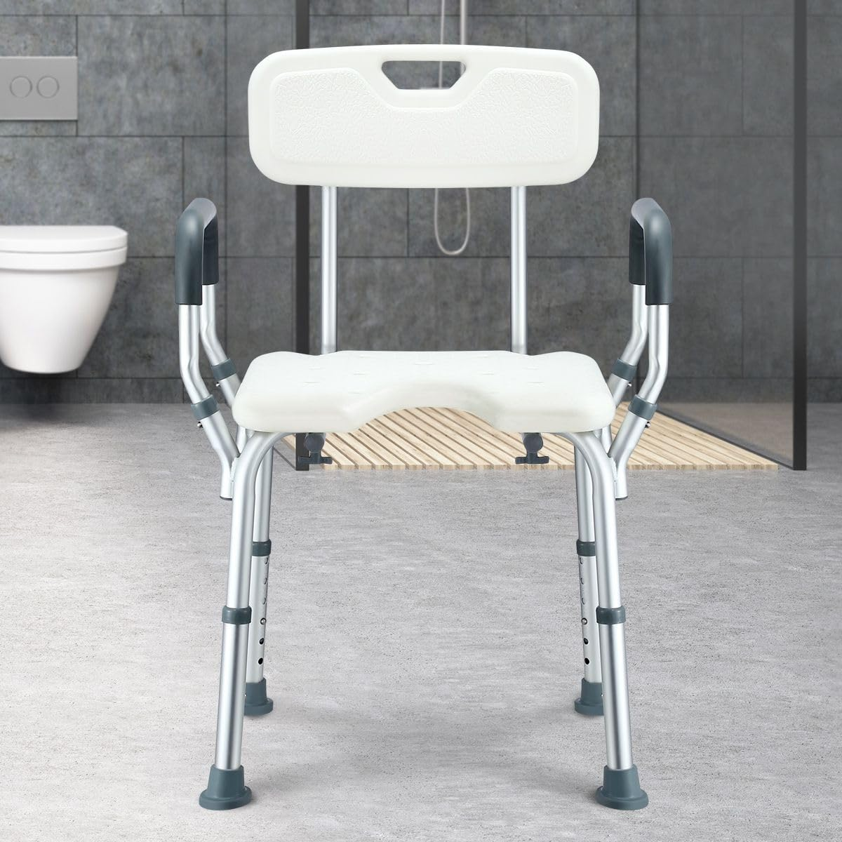 Medical Shower Chair Adjustable Bathtub Tub Bench Bath Seat Shower Stool with Back and Armrests Bathroom for Pregnant Elderly Seniors image number 4