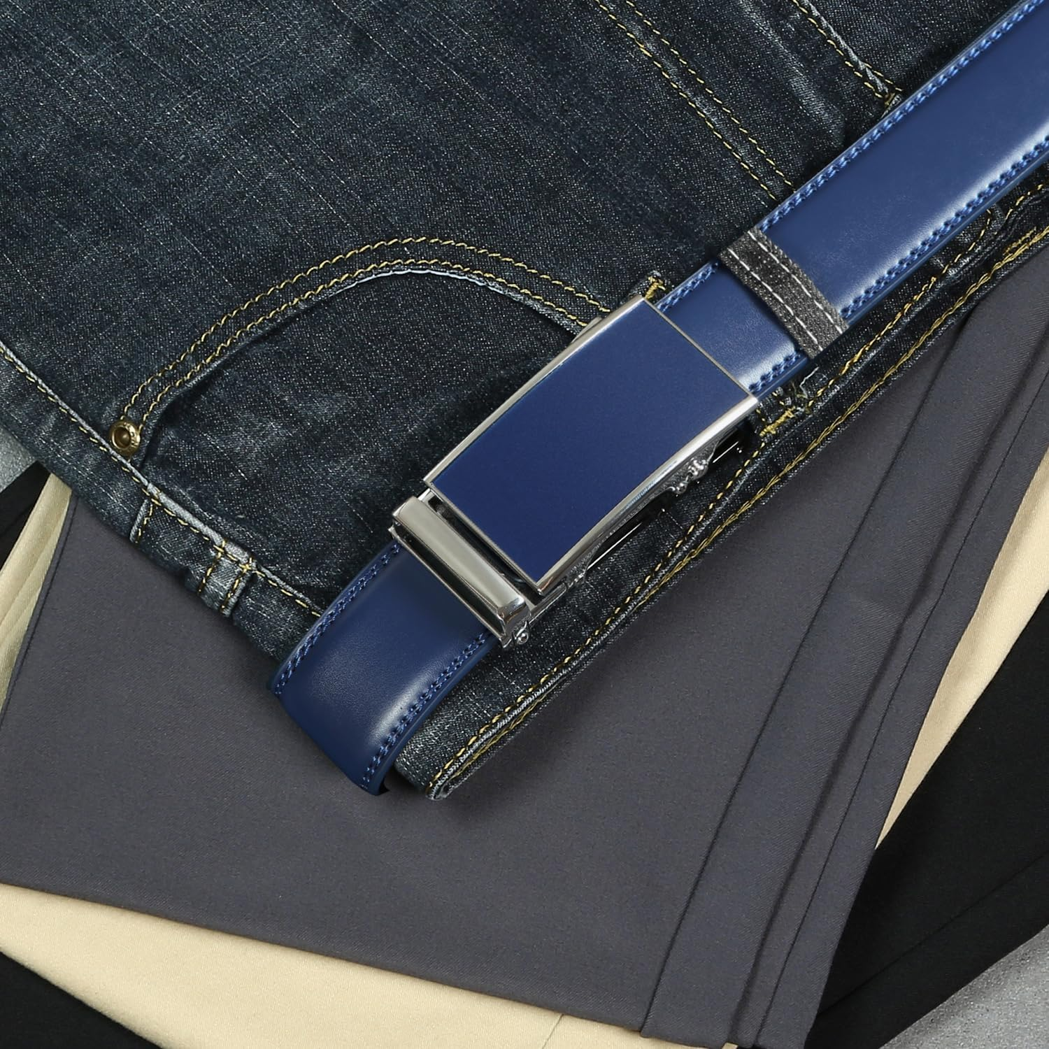 Belt for Men,Leather Ratchet Click Dress Belt with Automatic Slide Buckle Adjustable-35Mm Wide image number 3