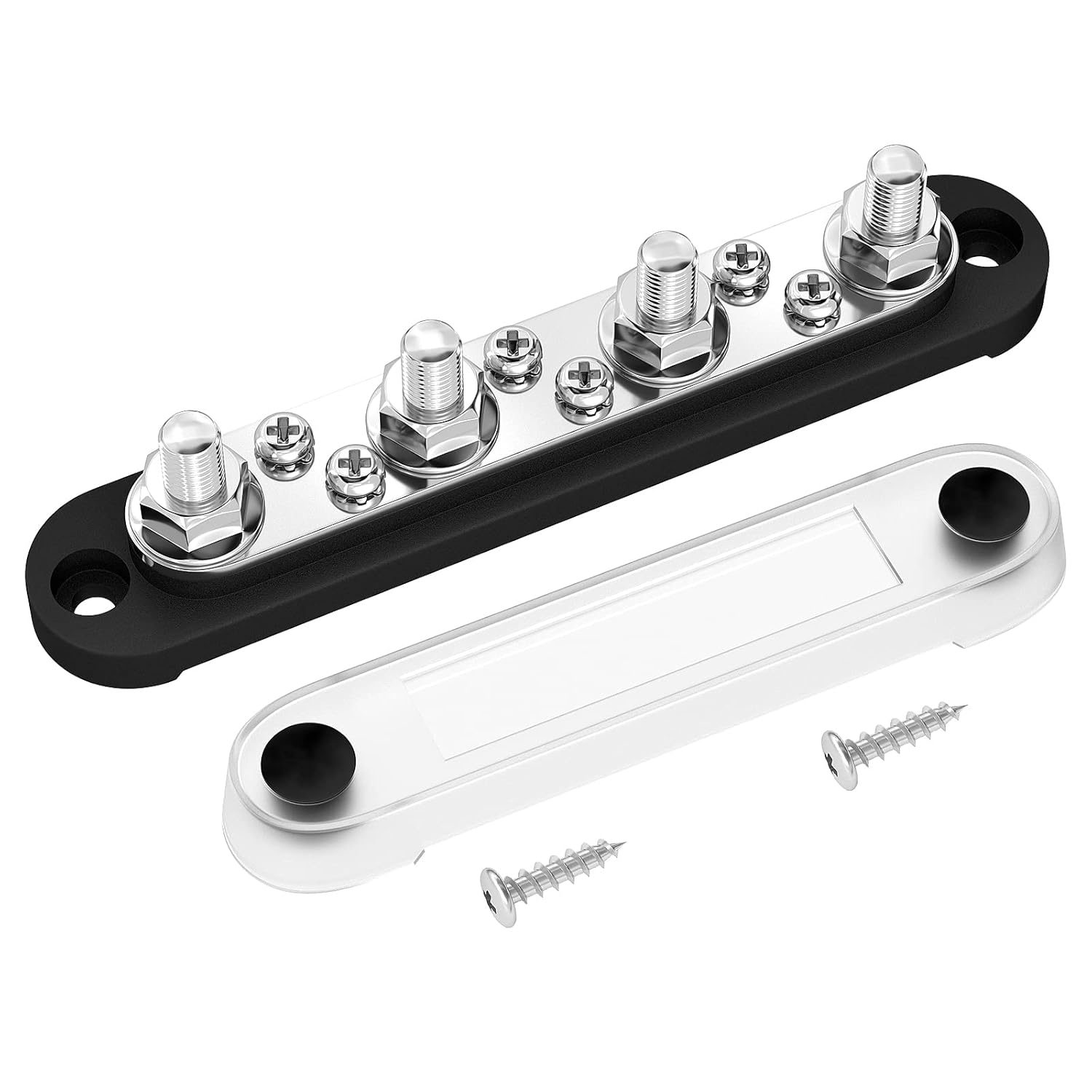 Daiertek Negative Bus Bar 12V Marine 4 X 5/16" (M8) Terminal Studs 6 X M4 (#8) Terminal Screws Gound Bus Bar Black Negative Power Distribution Block for Automotive Boat Solar System image number 2