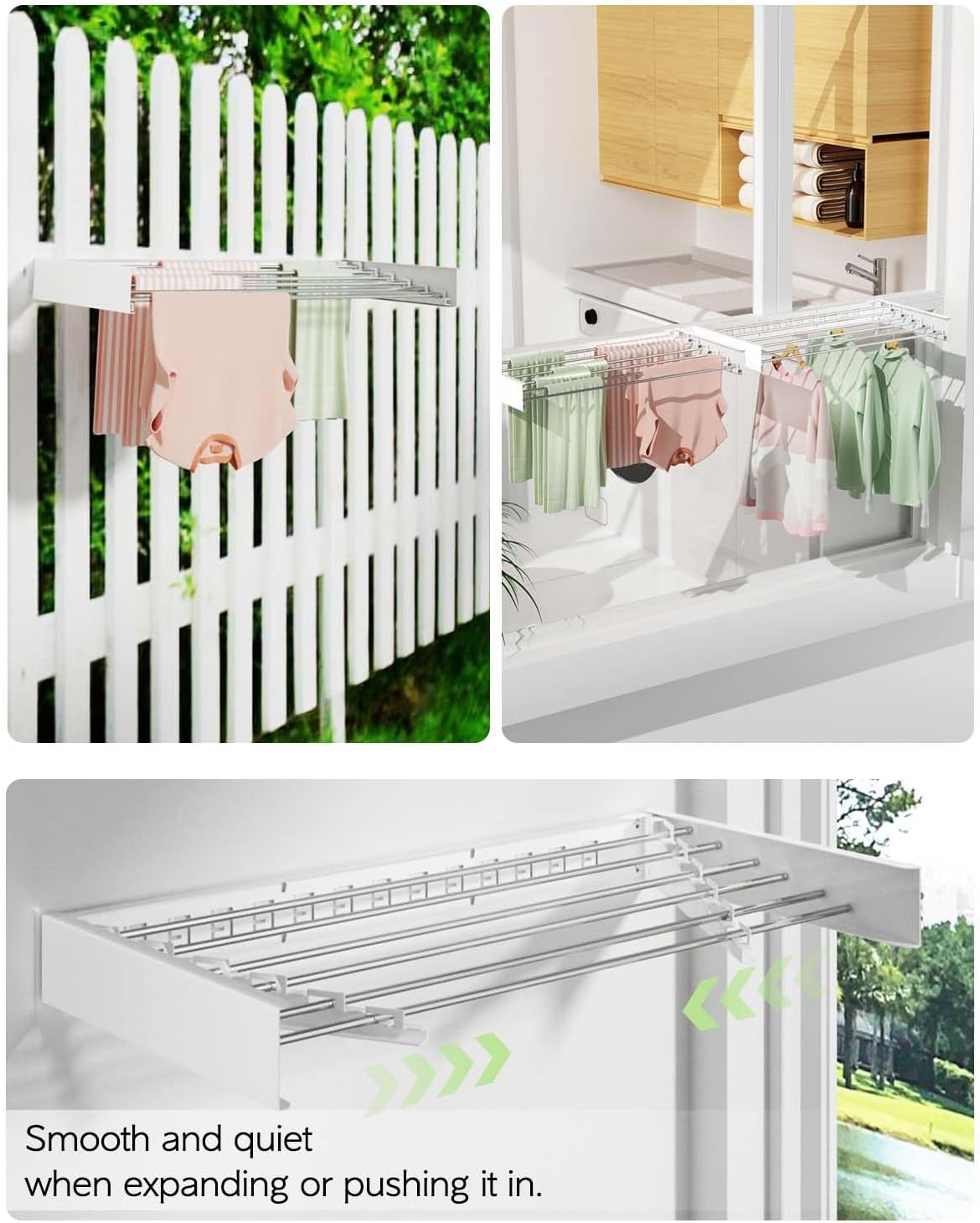 Vikaqi Wall Mounted Clothes Drying Rack 100 CM, Foldable Wall Mount Laundry Rack Folding Indoor, Drying Rack Clothing Collapsible, Towel Rack with Wall Template, 6 Rods, White image number 6