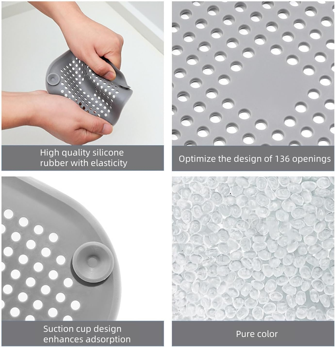 Hair Drain Catcher,4 Pack Square Drain Cover for Shower Silicone Hair Stopper with Suction Cup,Easy to Install Suit for Bathroom,Bathtub,Kitchen image number 2