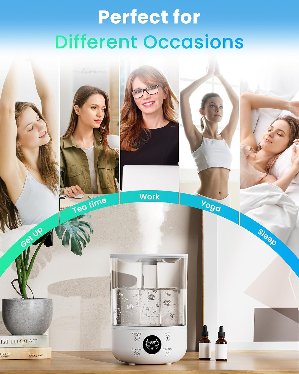 STORM HERO Air Humidifier for Bedroom - 4L Top Fill Humidifiers Cool Mist with 360&deg; Nozzles, Auto Shut off Humidify for Large Room, Plants, Baby Nursery, Indoor, Night Light, Easy to Clean image number 4