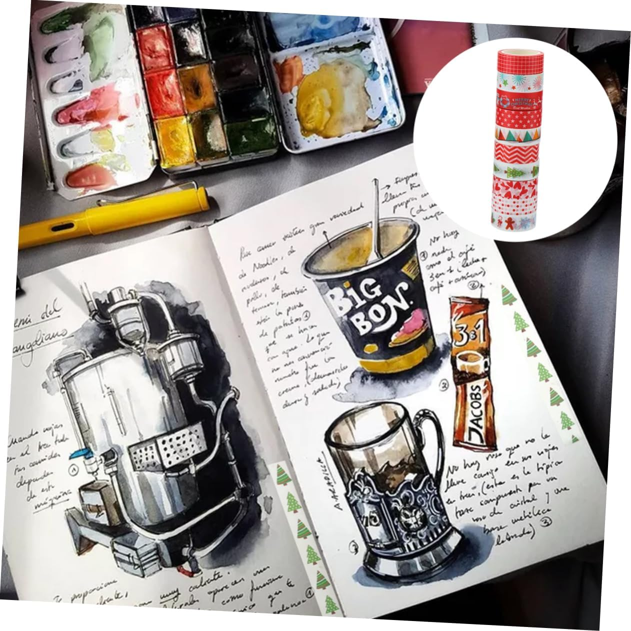 10 Rolls Christmas Decoration Tape Washi Tape for Scrapbooking and Handmade Crafts for Holiday Wrapping and Card Making