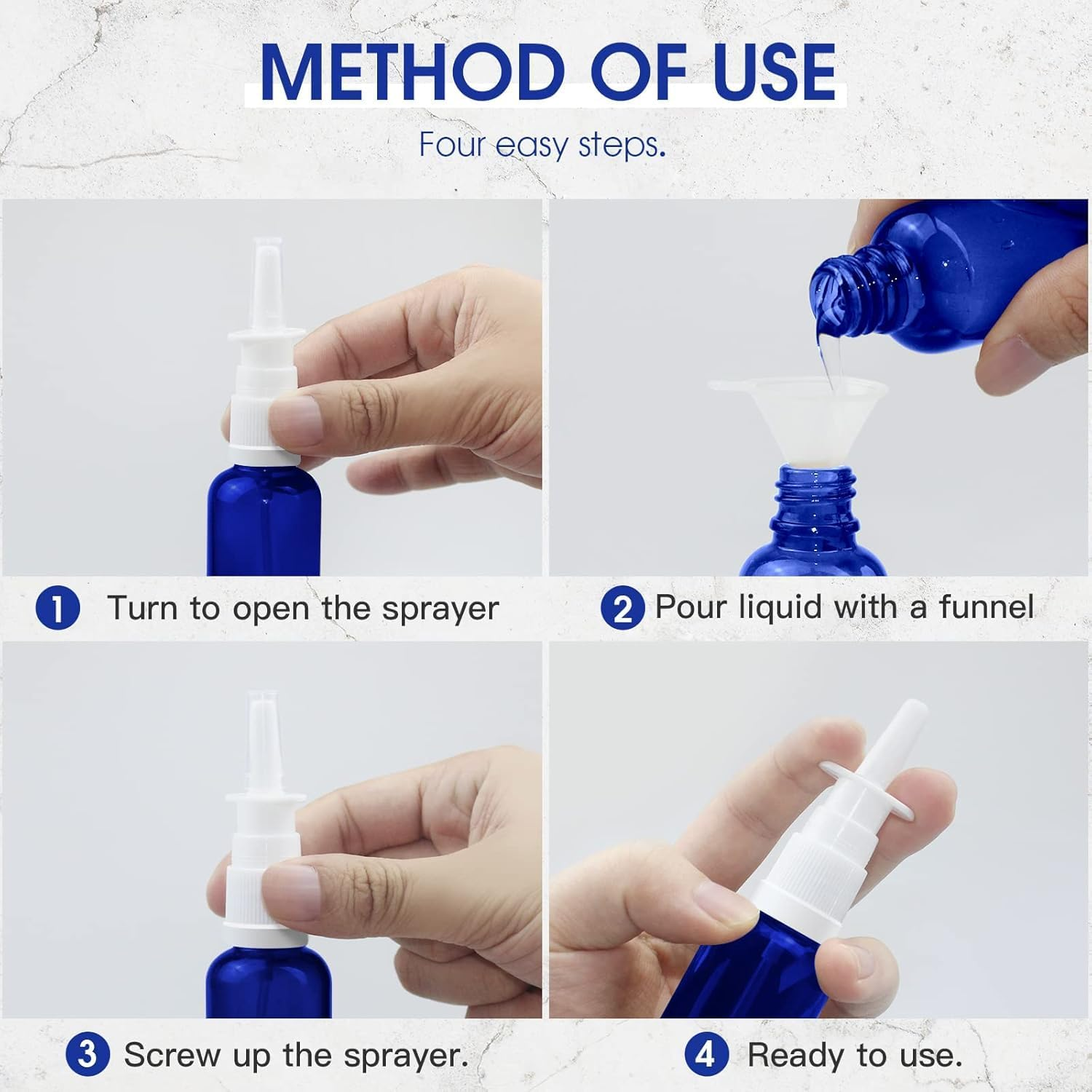 SYGELER Nasal Spray Bottle, 3 Pcs 30Ml/1Oz Glass Refillable Continuous Fine Mister Spray Bottles, Travel Sized Empty Nasal Sprayer with Sprayers, Funnels and Labels(Blue) image number 1
