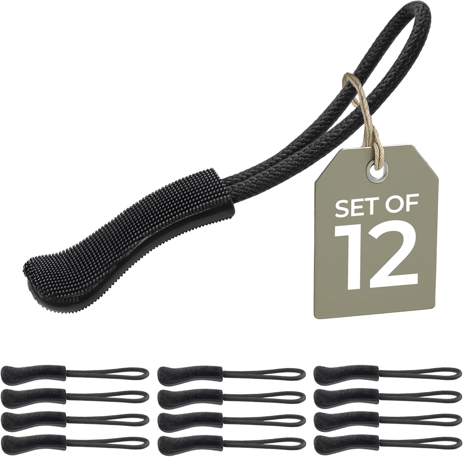 The Bead Shop 12X Black Zipper Pull Cords - Easy Grip Zip Tags for Jackets, Backpacks, Luggage, Camping, Outdoor Gear, and More image number 2