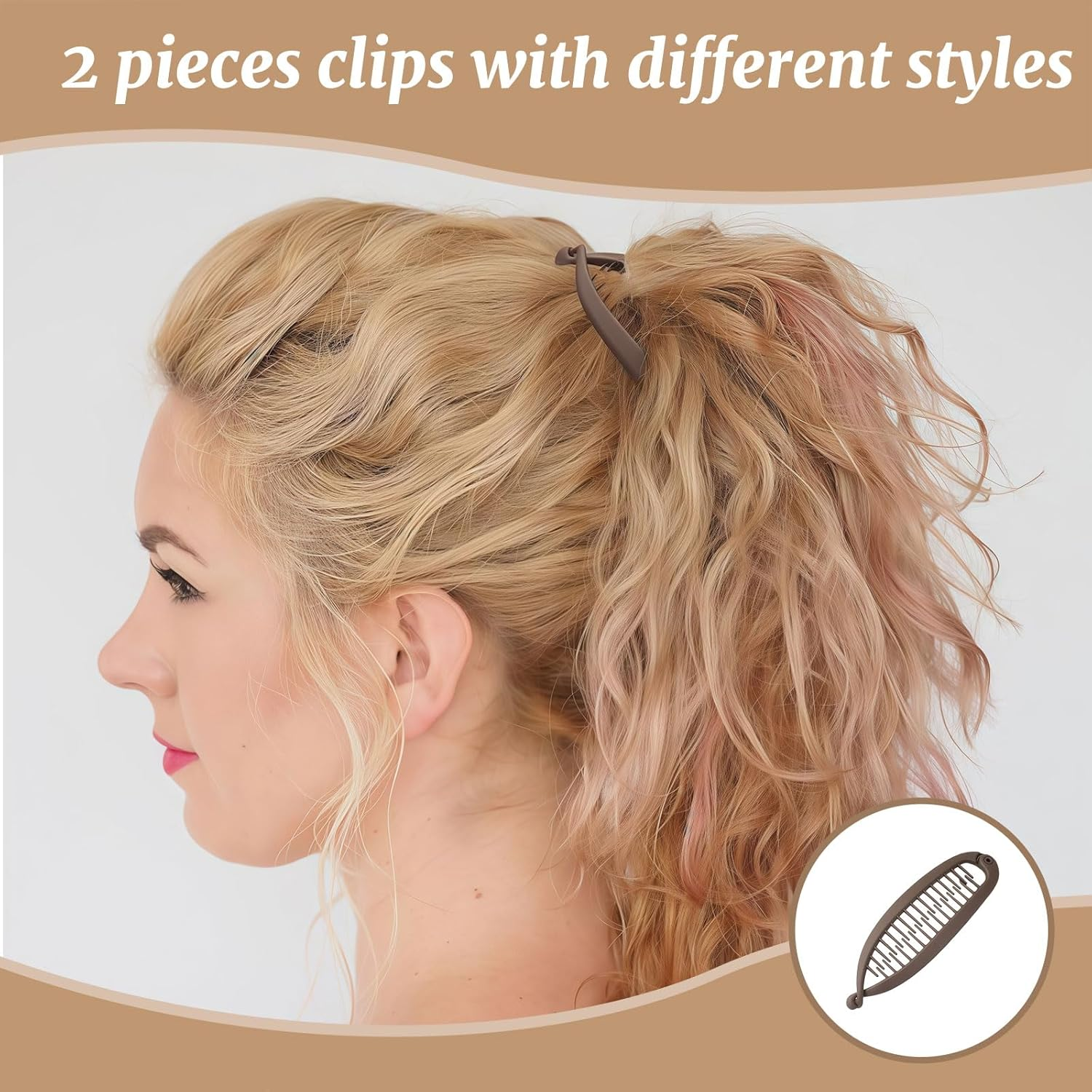 Xanthelle Banana Clip, 2 Pieces Banana Hairclip for Women, Hair Banana Clip for Thin and Thick Hair, Volumising Claw Clips, Banana Hairclip image number 3