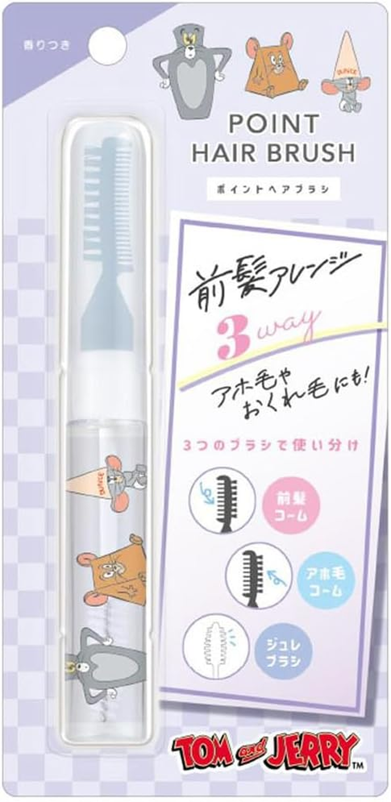 Krax Tom and Jerry Character 3-Way Point Hairbrush Scented 123415 Bangs Stubby Hair Gelee Brush Comb See through Bang
