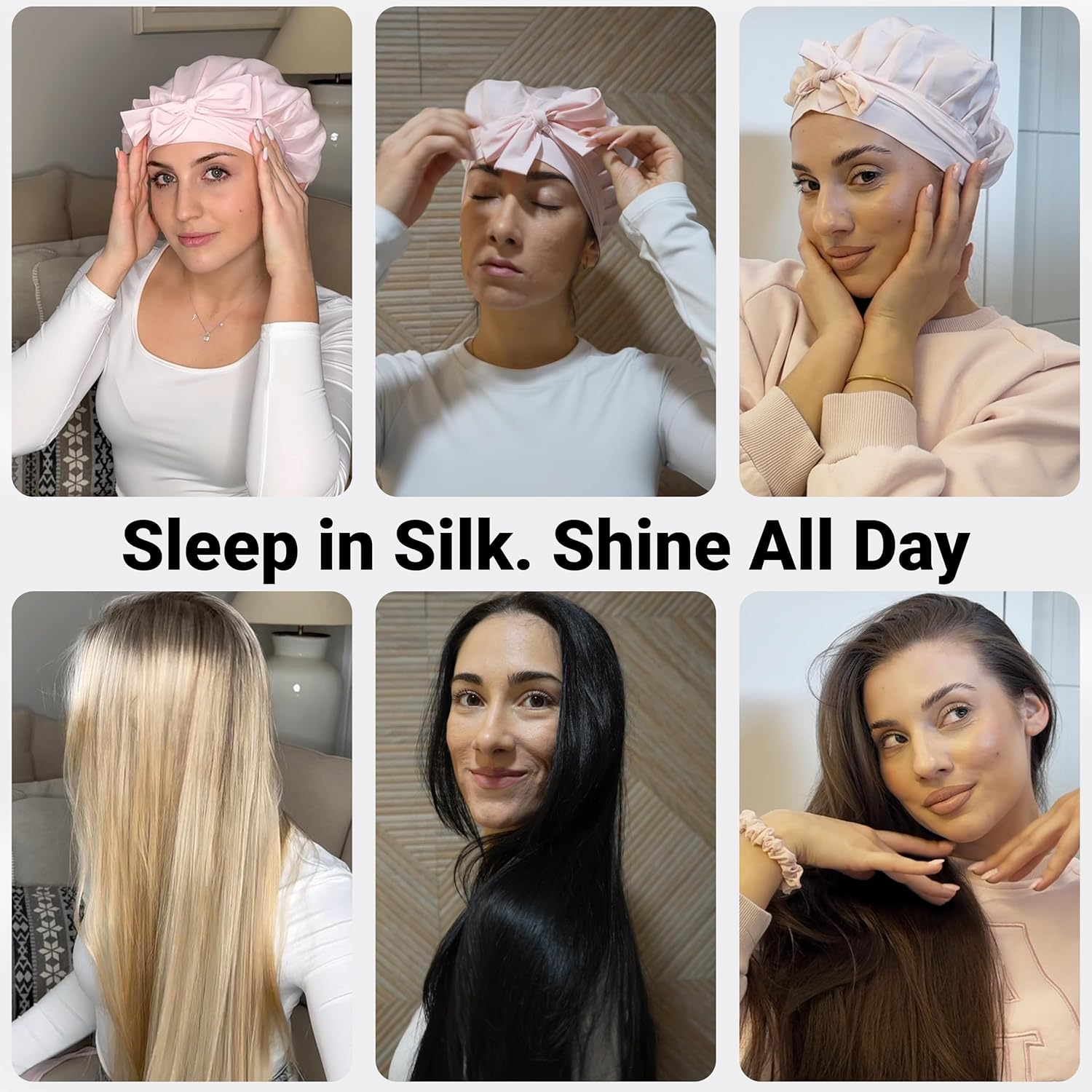 100% Mulberry Silk Bonnet for Sleeping Women &ndash; Made from Real, Pure Silk. Adjustable Hair Cap for All Hair Types and Sizes. Stays in Place Throughout the Night (Black) image number 5