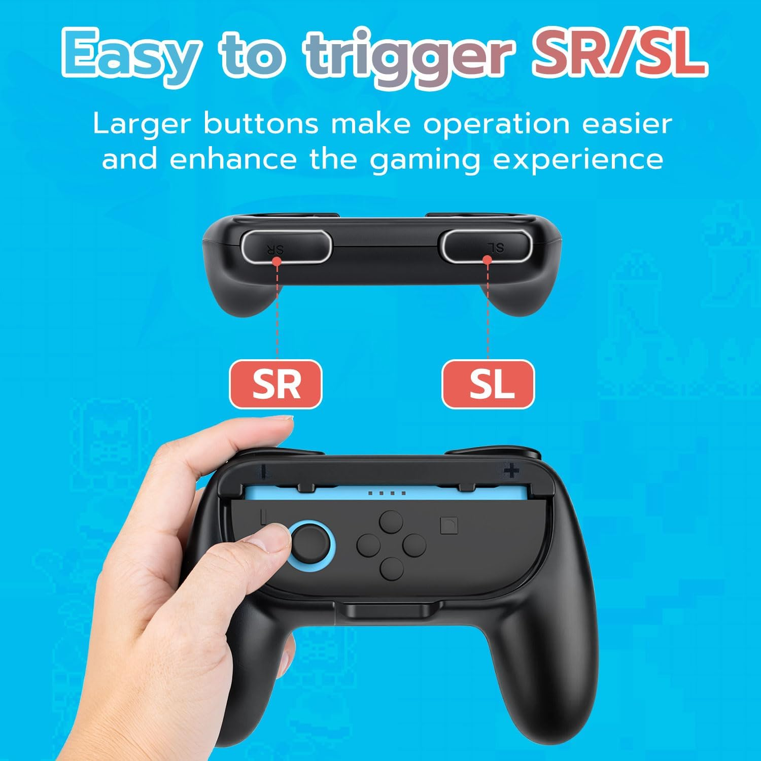 Mcbazel Controller Grips for Nintendo Switch 2 Joy Con Controllers - Ergonomic Anti-Slip Handles with L/R Triggers,Abs Protective Case Cover Accessories,2 Pack(Black) image number 3