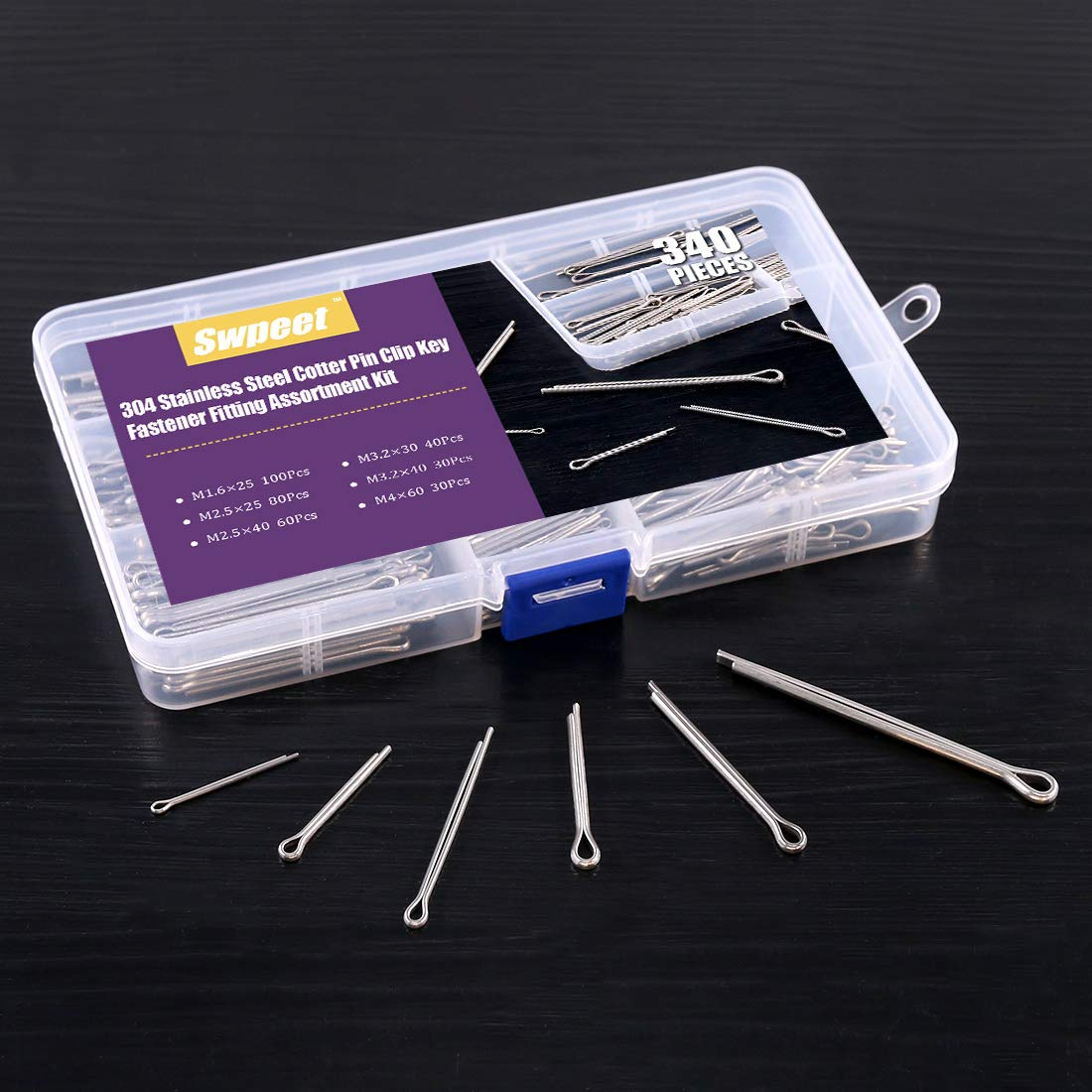 Swpeet 110Pcs 304 Stainless Steel Cotter Pin Clip Key Fastener Fitting Assortment Kit Perfect for Automotive Mechanics Small Engine Repair image number 4