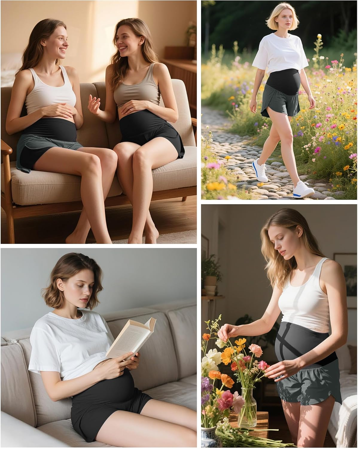 Coume 2 Pack Women'S Maternity Shorts over Belly Workout Yoga Athletic Running Quick Dry Pregnancy Summer Shorts with Pocket image number 4