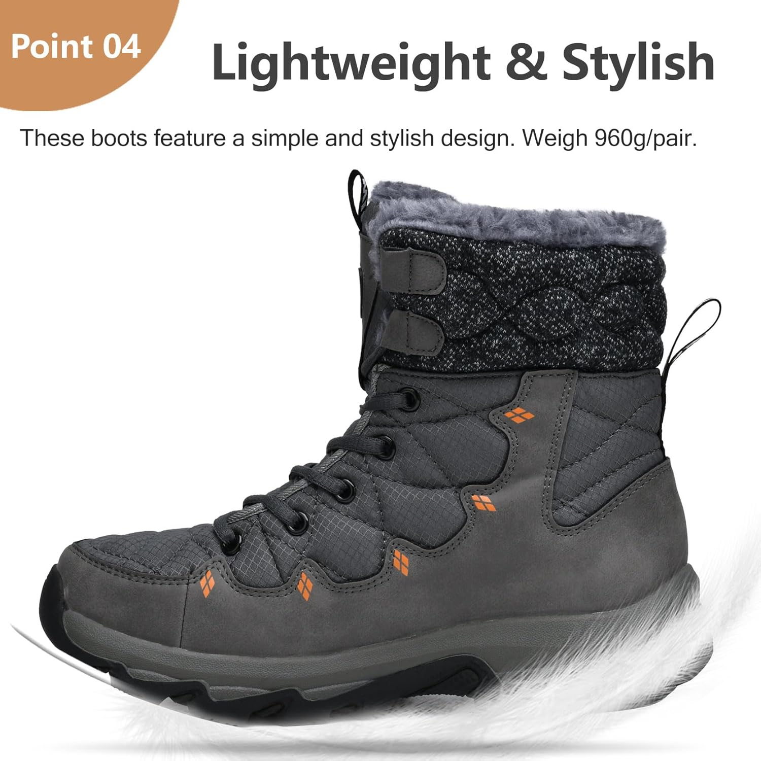 TRAILBLITZ Men'S Winter Snow Boots Water Resistant Non Slip Warm Outdoor Lightweight Comfortable Durable 7.1 in Height Hiking Shoes, Grey, 11.5 image number 1