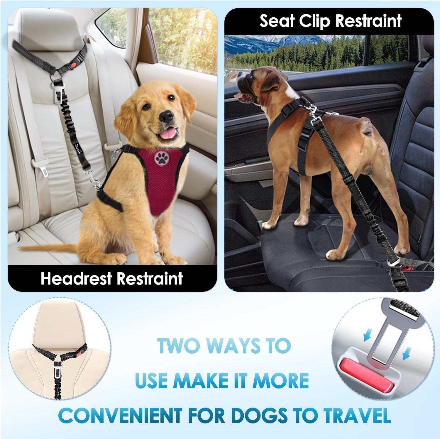 Dog Seatbelt Leash for Cars, 2 Pack Pet Safety Car Seat Belt with Adjustable Buckle & Reflective Bungee, Connect Dog Harness in Vehicle Car Dogs Restraint Travel Daily Use image number 5