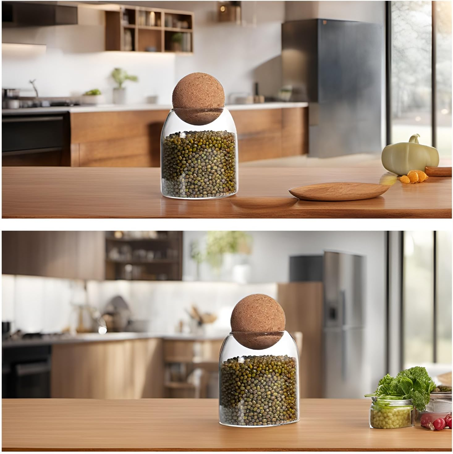 RHBLME 3 Pack Glass Storage Containers with Ball Cork, 17 Oz/500Ml Glass Jar with Cork Lid, round Cork Glass Bottle, Small Candy Jar with Wood Ball Lid for Food, Coffee, Sugar, Spice, Tea, Etc image number 1