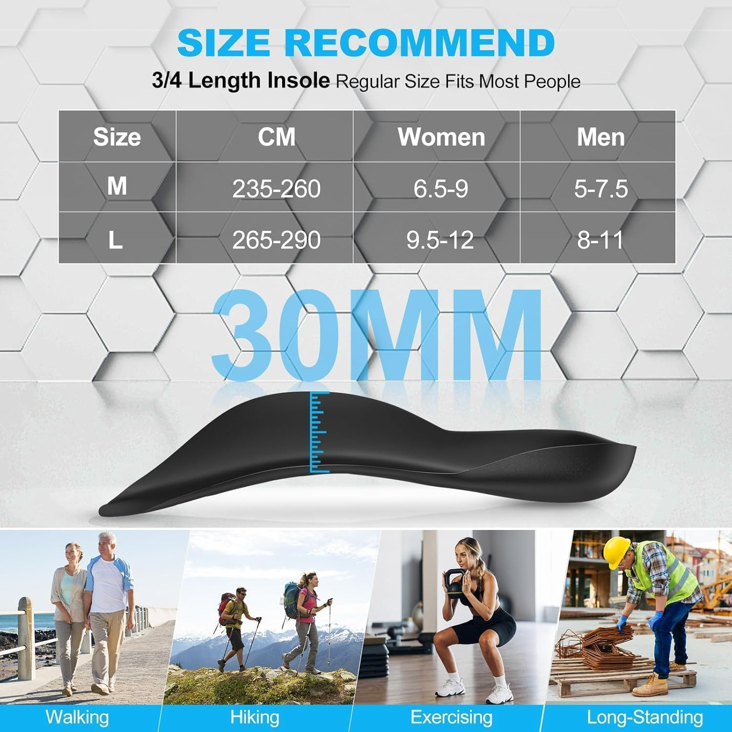 Insoles Arch Support Inserts Orthotics Shoe Inserts for Men Women,Rapidly Relief Plantar Fasciitis Foot Pain, Flat Feet, High Arch,Over Pronation,X/O Legs Correction-M.Gray image number 2