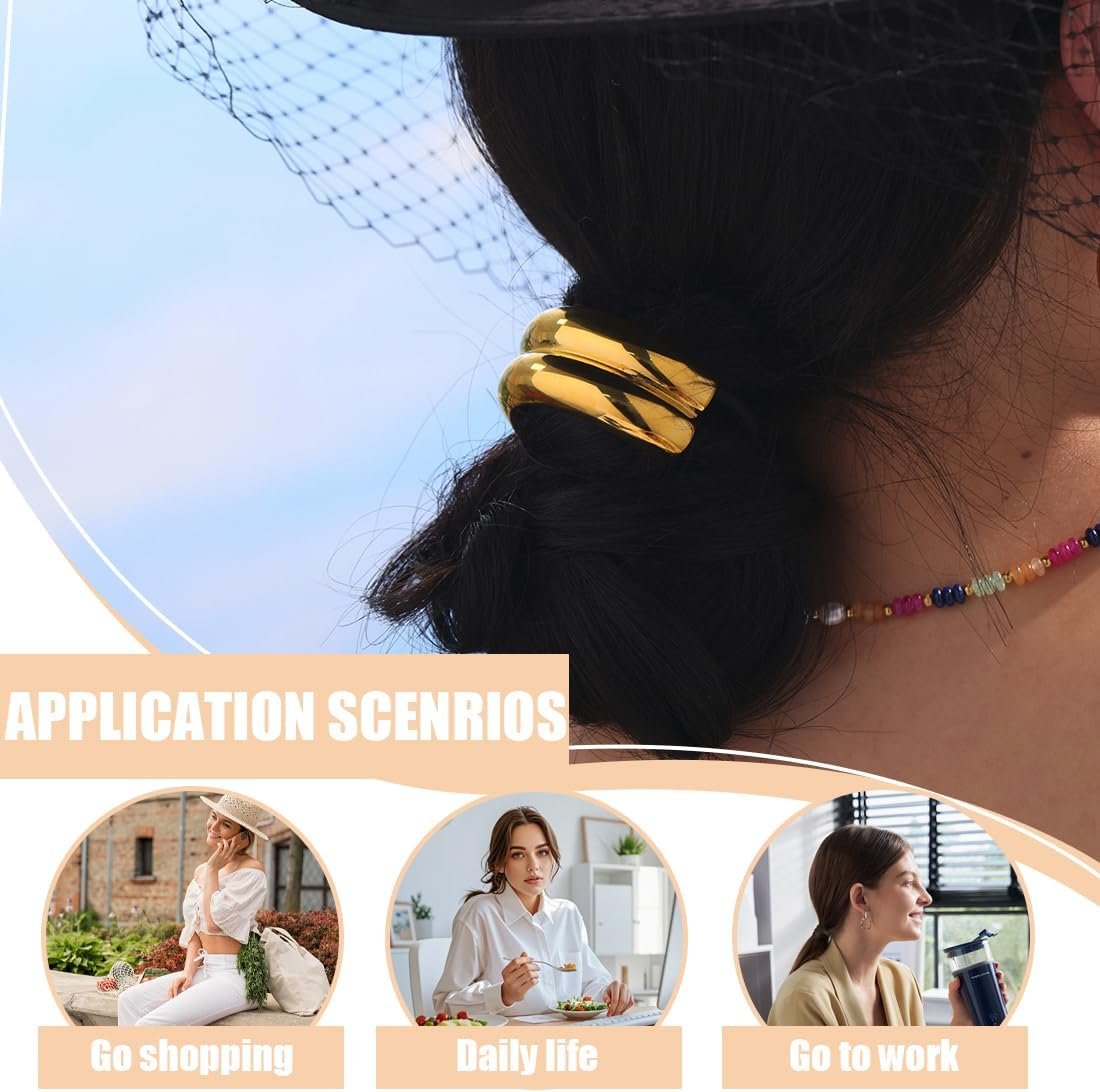 Pack of 4 Metal Hair Bobbles for Ponytails, Hair Cuffs for Ponytail, Metal Hair Cuff, Hair Scrunchie, Gold image number 1