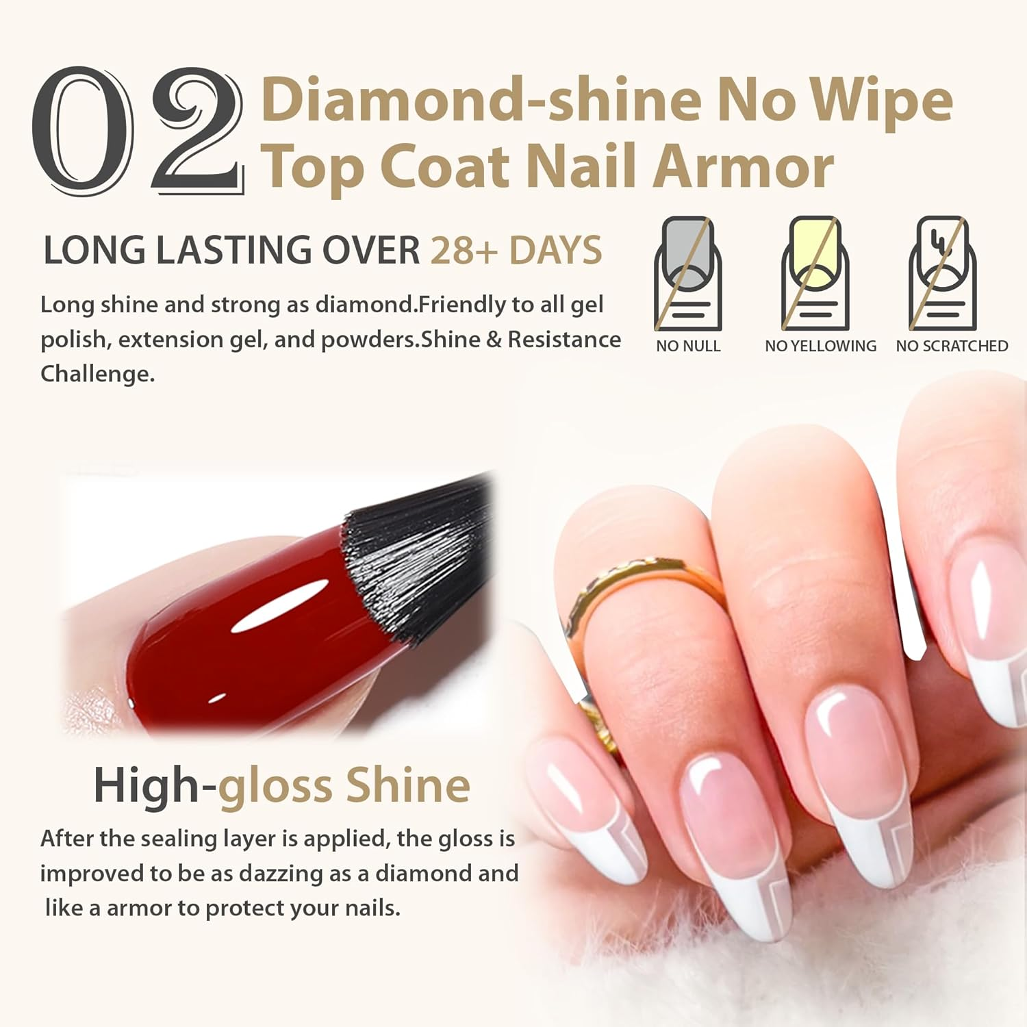 UNA GELLA Base Top Coat Set, 2PCS Gels Top Base Coat Gel Polish U V for Gel Nail Polish, Diamond Shiny, Protects Nails Healthy, Clear Base Coat & No Wipe Top Coat for DIY Nail Art Home image number 2