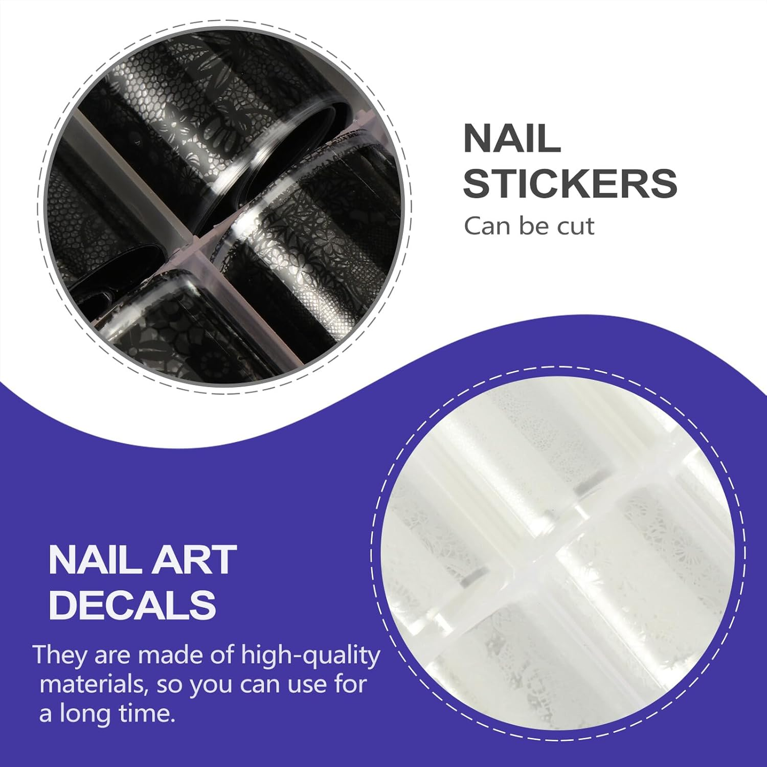 ROMISBABA 2 Boxes Lace Nail Wraps Sticker Full-Cover Transfer Film for DIY Artificial Fingernails False Nail Tips Black and White Elegant Lace Designs for Salon and Home image number 5