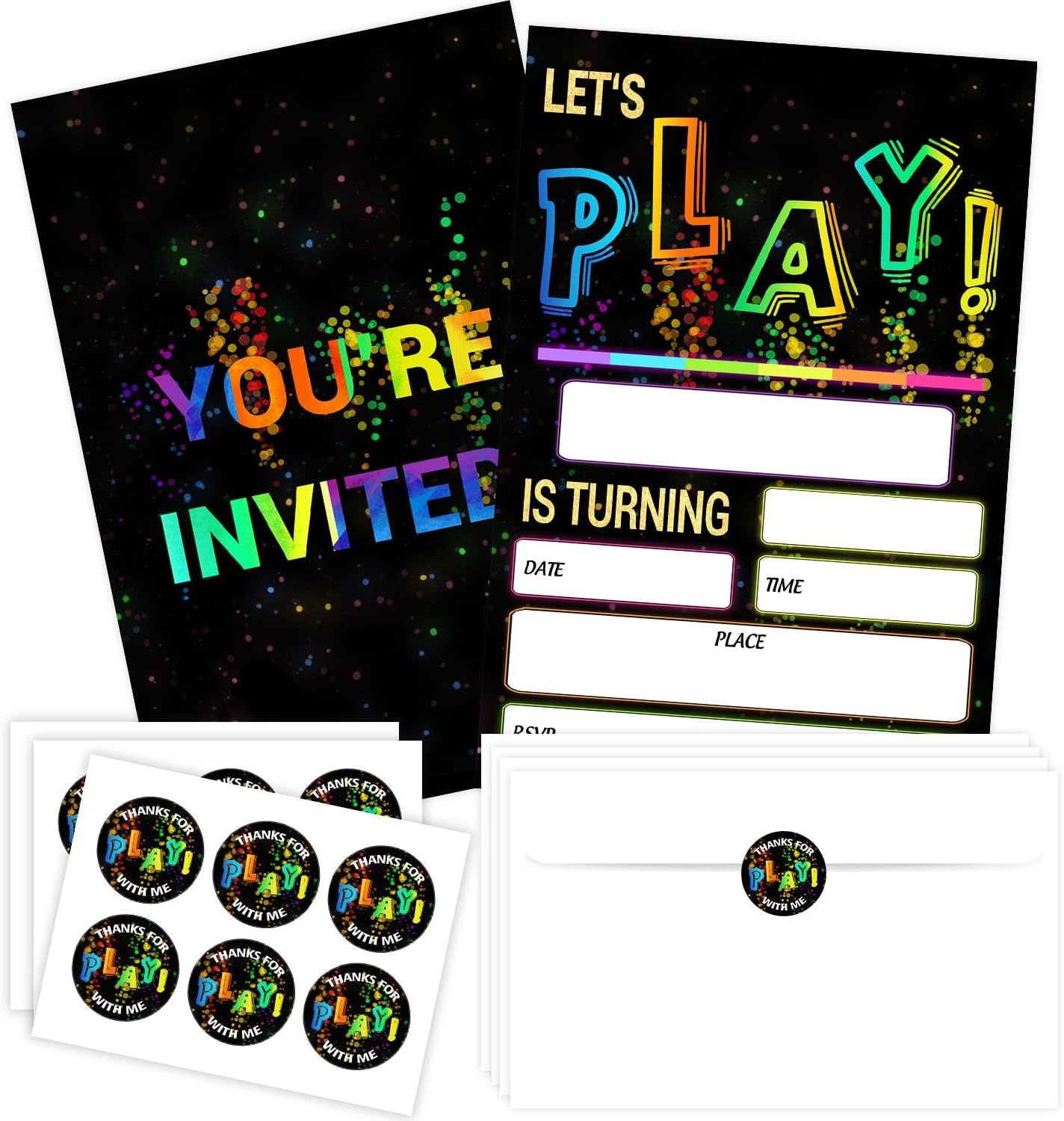 20 Pcak Glow Birthday Invitations Let'S Play Birthday Party Invitations, 4 X 6 Inch Glow Trampoline Play Party Invitation Cards, Double-Sided Party Invitation,20 Cards Envelopes Stickers image number 1