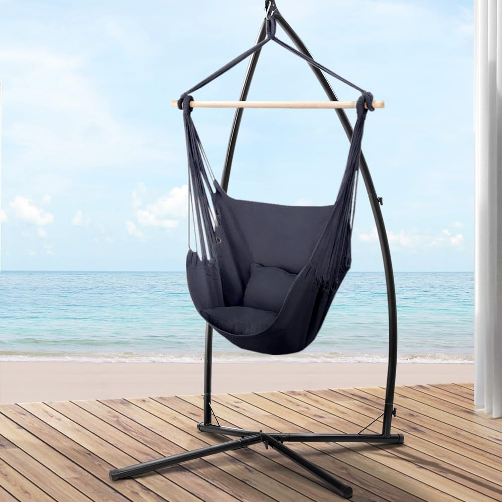 Gardeon Hammock, Single Size Chair Portable Camping Swing Hanging Chairs Hammocks Patio Backyard Porch Outdoor Indoor Furniture, with 2 Cushions Pillows Easy Installation Grey