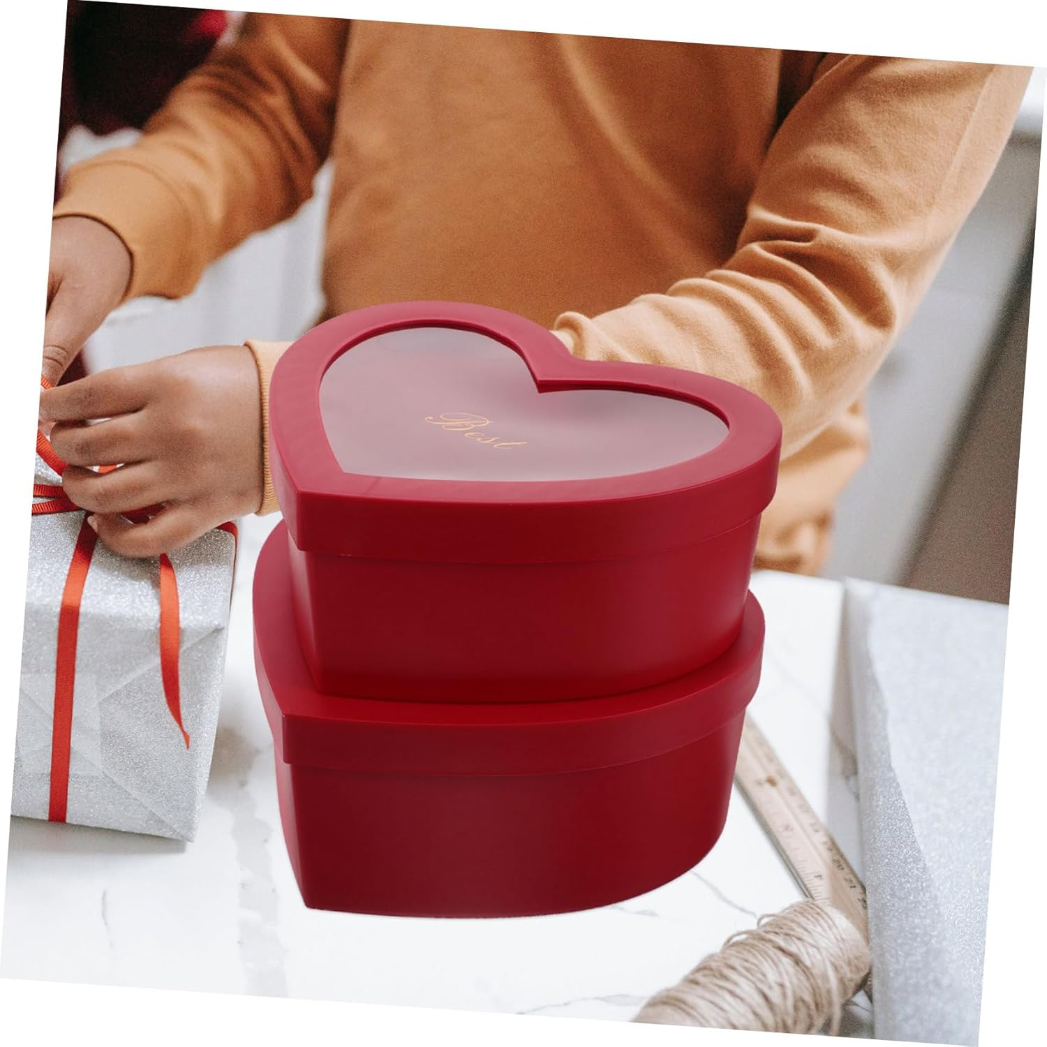 VALICLUD 2Pcs Red Heart Shaped Boxes with Window Versatile Present Holder for Flowers Perfumes Makeup for Valentine Day Weddings Special Occasions - Black image number 5