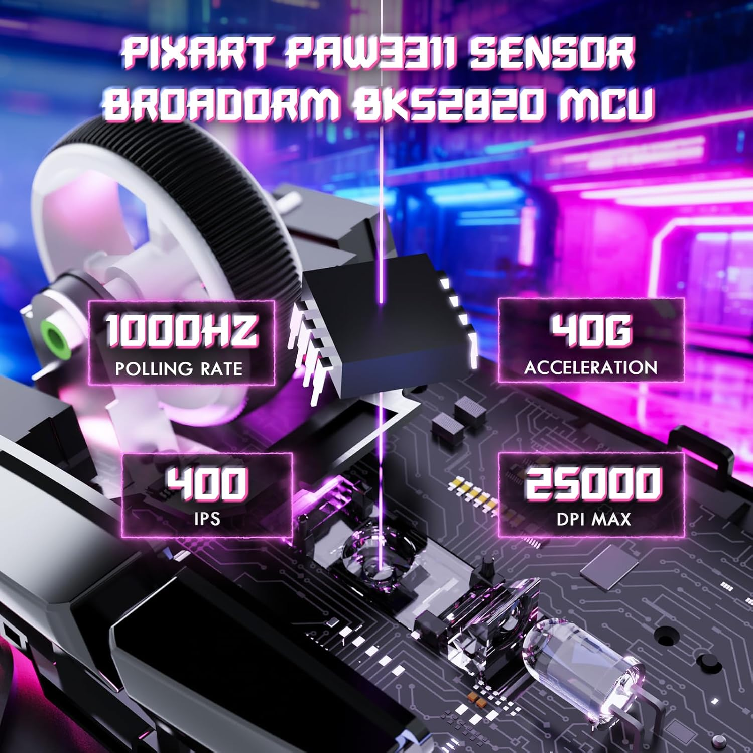 ATTACK SHARK V6 65G Superlight Wireless Gaming Mouse with RGB Magnetic Charging Dock,Bt/2.4Ghz Wireless/Wired Mouse 1K Polling,Pixart PAW3311 Sensor,25K Dpi,Office Gamer Mice for Pc/Win/Mac(Rose) - A-White image number 5