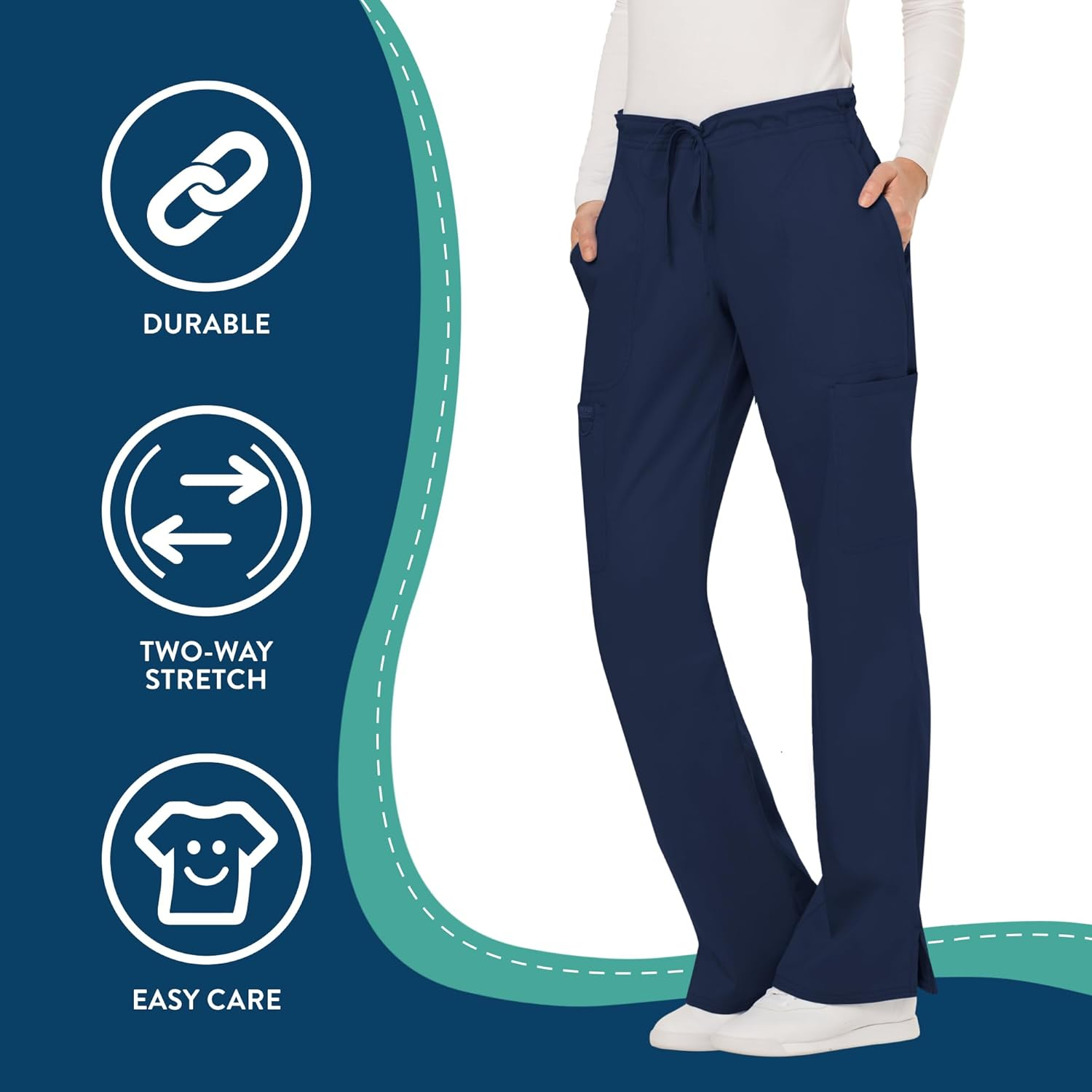 Cherokee Workwear Revolution WW120 Women'S Mid Rise Moderate Flare Drawstring Pant image number 2