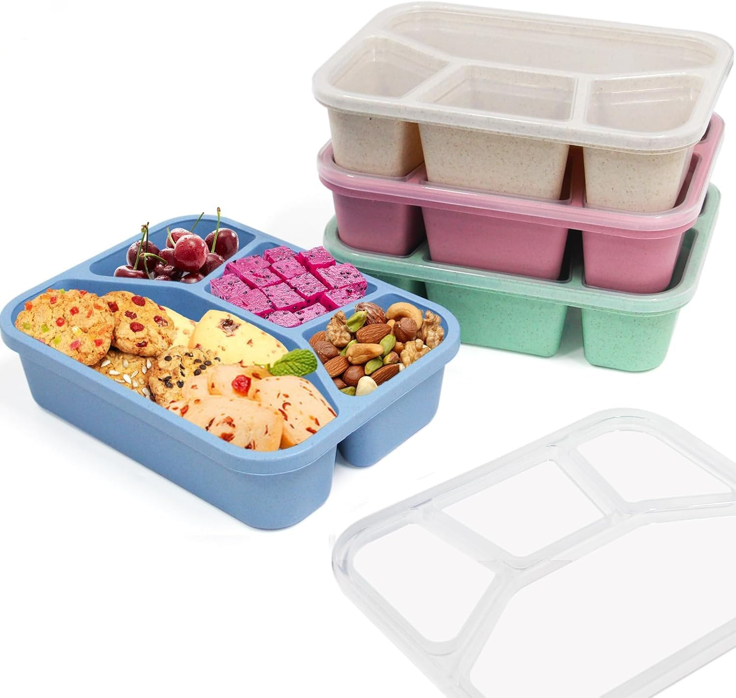 Bento Box Adult Lunch,Bento Lunch Box, 4 Pack, 4 Compartment Meal Prep Container for Kids, Reusable Food Storage Snack Containers Stackable School, Work, and Travel image number 1