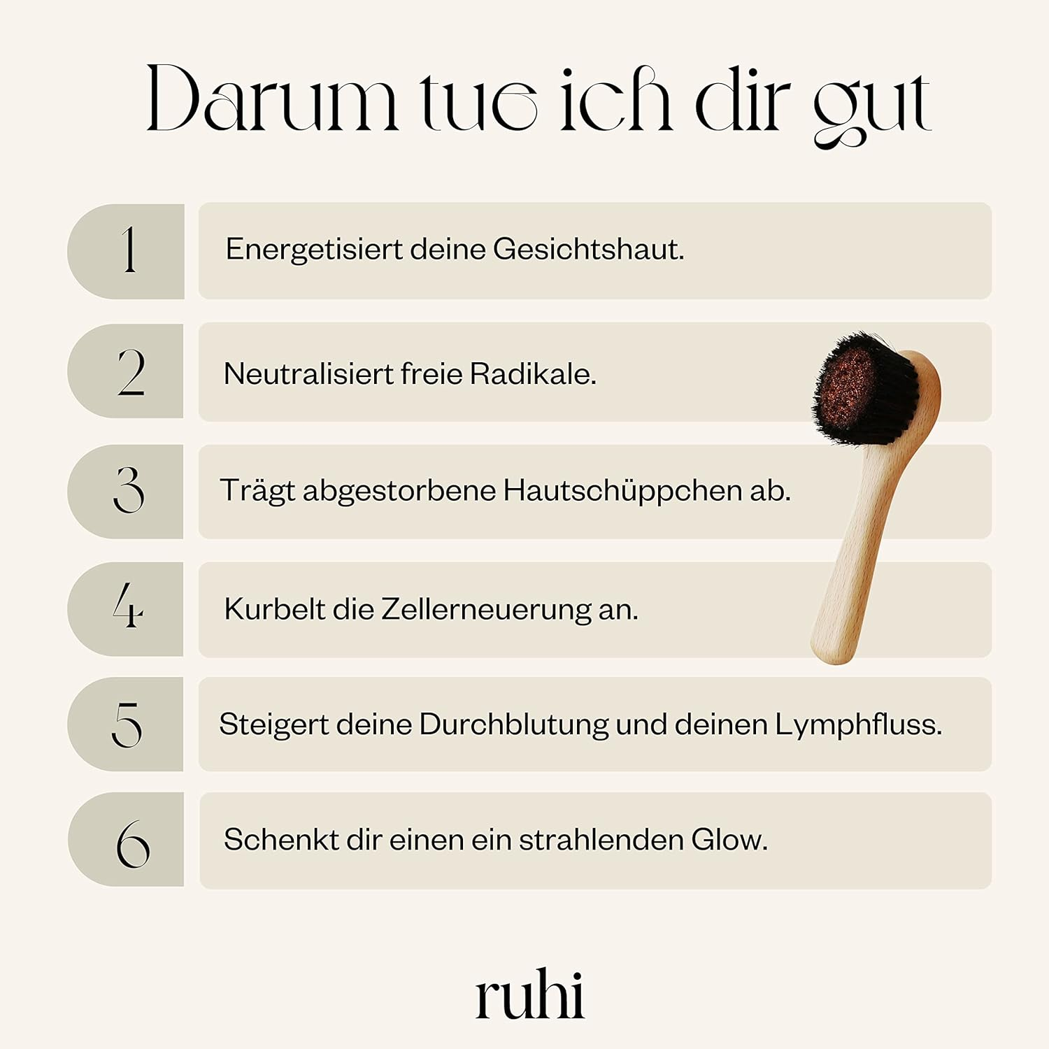 RUHI Monastery Brush Face/Copper Brush/Face Brush Copper Natural Bristles & Plastic Free for Dry Brushing Massage/Made in Germany/Ionic Dry Brush Face/Fsc-Certified Beech Wood