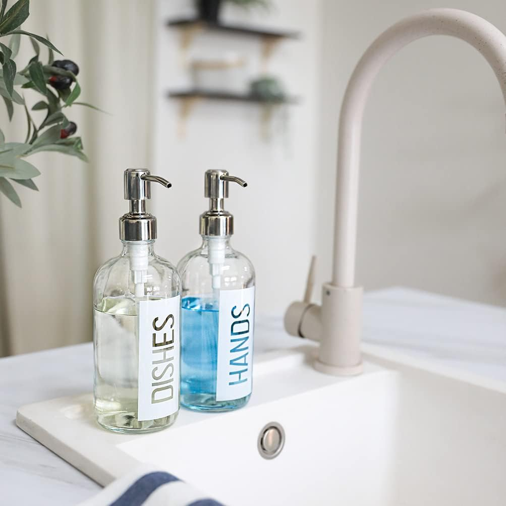 JASAI 2Pack 18OZ Glass Soap Dispenser with Rustproof 304 Stainless Steel Pump, Kitchen Soap Dispenser for Hands & Dishes (White) - White image number 2