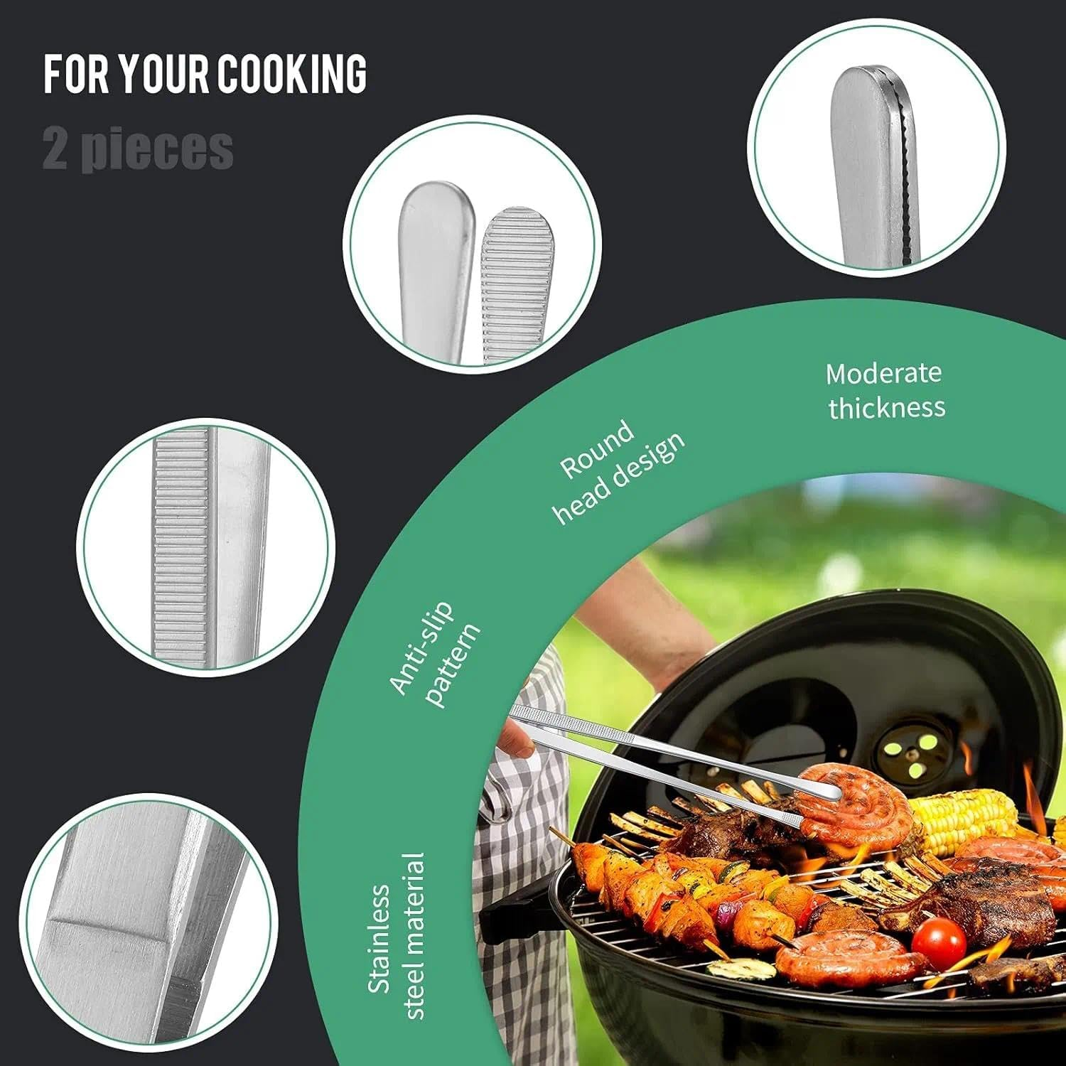 Extra-Long 12-Inch Kitchen Tweezers for Cooking and BBQ, Stainless Steel Tweezer Tongs with round Tips - 2-Piece Set, Leralsta image number 2