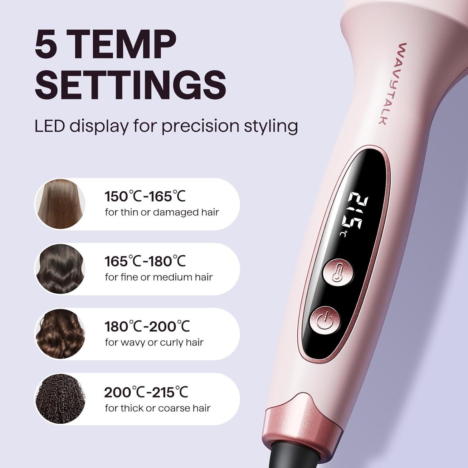 Wavytalk Thermal Brush, Blowout Boost Ionic round Heated Hot Brush, to Make Hair Smoother & Shinier, Easy to Use, Not for Blow Drying, 38Mm Barrel, 5 Temperature Settings, Dual Voltage, Pink