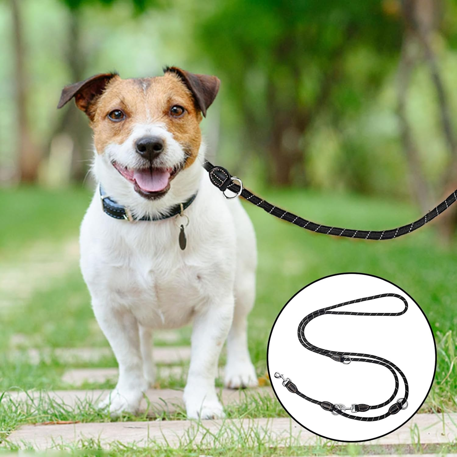 Dog Lead 3 M Adjustable with 2 Carabiners, Shoulder Leash/Double Lead Perfect for Large Dogs with Comfortable Padded Handle and High Reflective Line, with Dog Poop Bag Holder (Black) image number 6