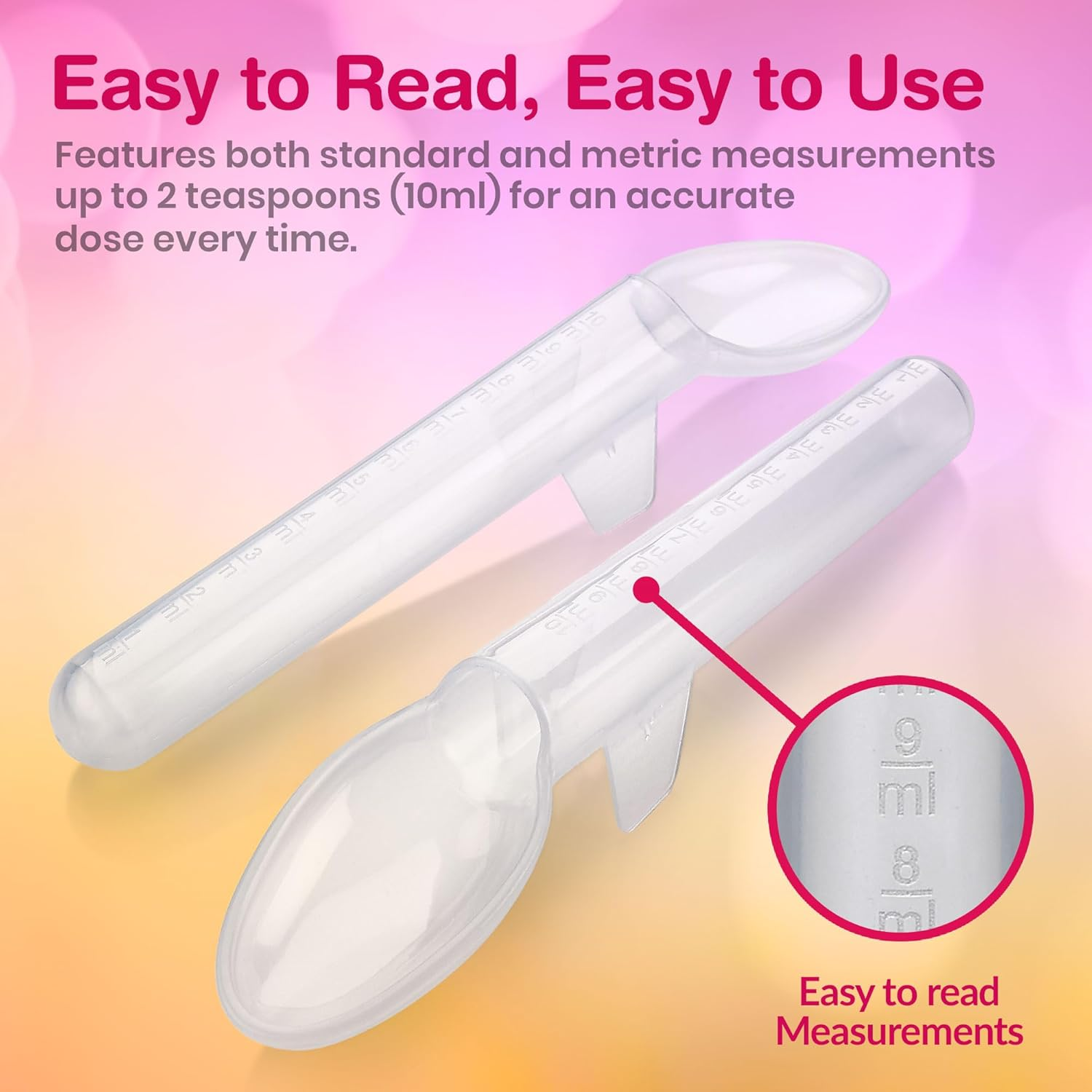 Calibrated Medicine Spoon for Kids, Baby & Toddler - (Pack of 2) - 2 Tsp/10 Ml Capacity Plastic Oral Liquid Dose Medication Graduated Dispenser image number 1