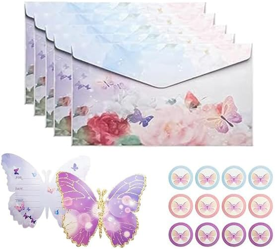 German Birthday Invitations, 12PCS Butterfly Party Cards with Fancy Envelopes and Seal Stickers, Kids Party Invitations with Stickers image number 4