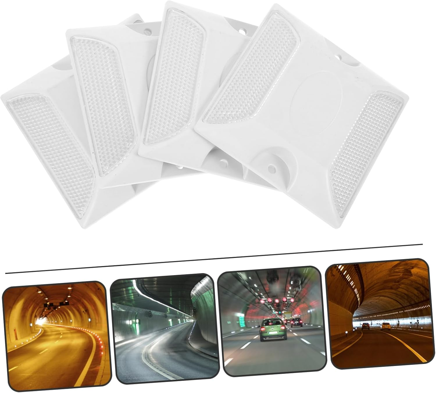 ULTECHNOVO 4 Pack White Raised Road Reflectors Emergency Driveway Markers Sturdy Abs Material Pavement Safety Sign - White image number 6