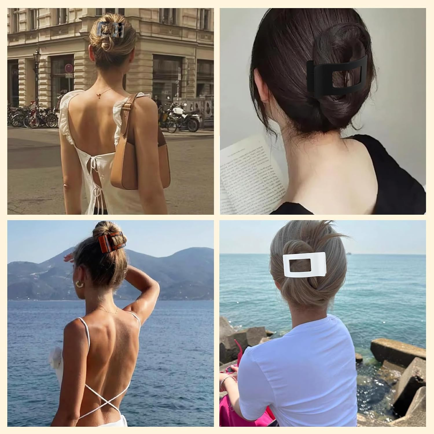 Celblisora Pack of 4 Flat Hair Clips for Women and Girls, Flat Claw Clips, Strong Hold, Large Side Hair Clip, French Hair Clip with Duck Beak