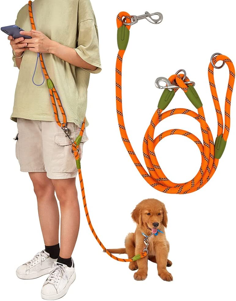 Hands Free Dog Leash Waist & Crossbody Rope with Slip Lead Durable for 2 Dogs Nylon Reflective Heavy Duty Hiking Bungee Leash for Small Large Dogs (Black)