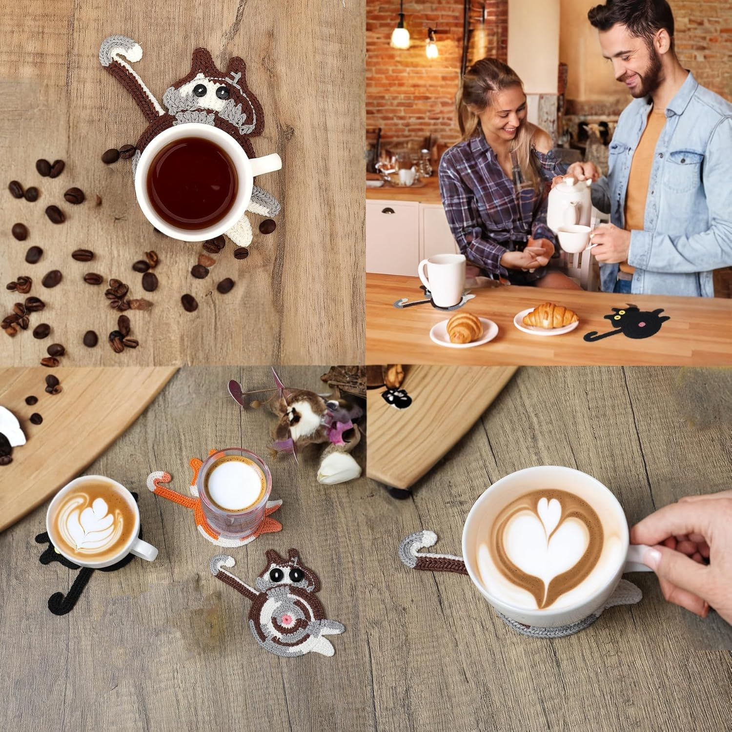 3PCS Cat Coaster Set - Creative Woven Cat Design Insulation Coasters for Coffee and Tea, Desktop Cat Lovers image number 1