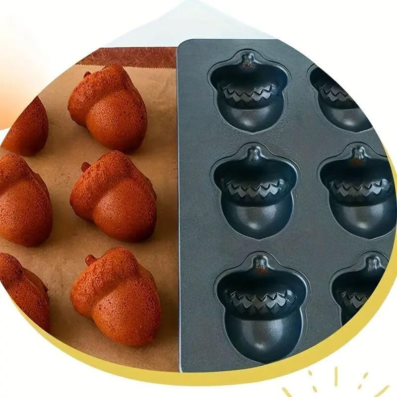 AIMALL 6 Acorn-Shaped Non-Stick Baking Tray, Carbon Steel Cake Mold for Bread and Oven Use, Durable and Easy-To-Clean Bakeware for Household Kitchens image number 1