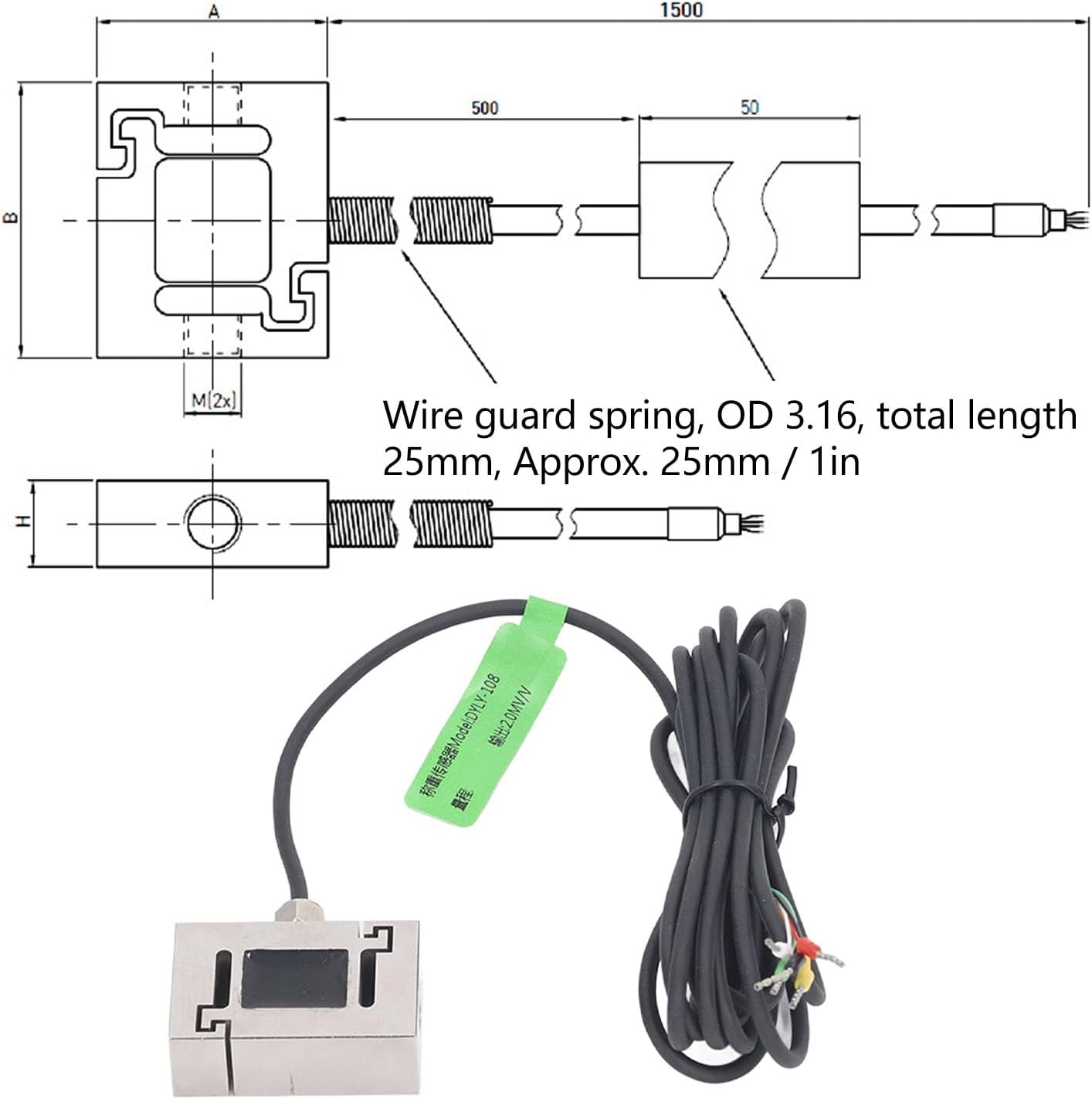 Pressure Force Sensor, 5‑10V Load Cell Sensor Dual End Thread Stainless Steel for Keyboard Feel Testing (50N)