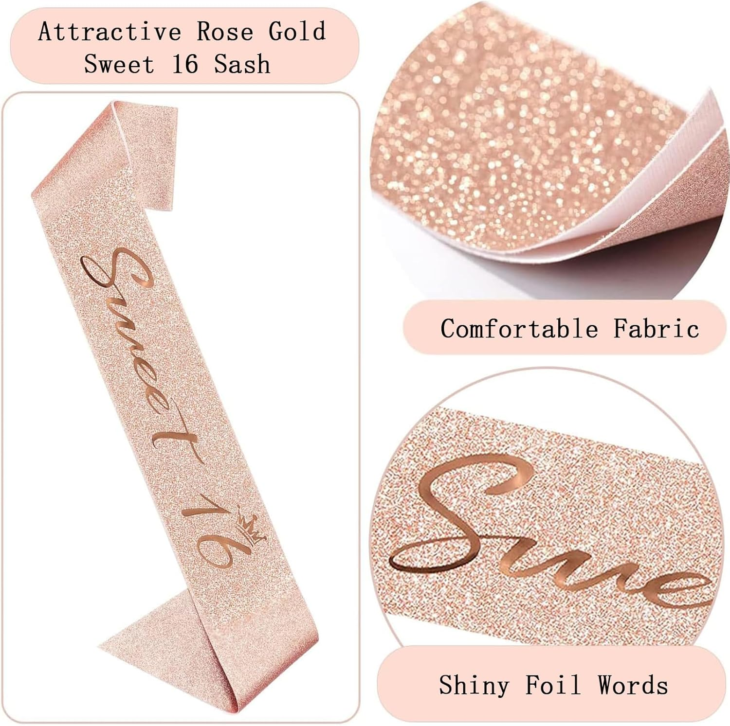 16Th Birthday Crown and Sash, 16Th Birthday Decorations for Girl 16 Years Old Girl Birthdays Gifts Sweet 16 Years Old Birthdays Party Favor Supplies image number 2