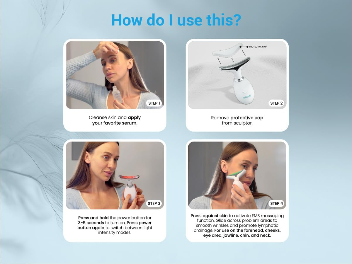 LED Face and Neck Massager &ndash; Liftlab 3-In-1 Beauty Sculptor with Red, Blue and Green Light Modes &ndash; At-Home Skincare Tool with Vibration Massage and Improved Battery image number 1