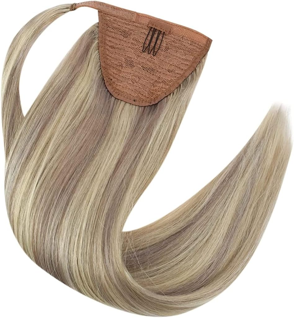 Ponytailtail Extension Highlighted Bleach Blonde Hair Ponytailtail Hair Piece for Women Clip in Ponytailtail Hair Extensions 1B 14 Inches 70G image number 3