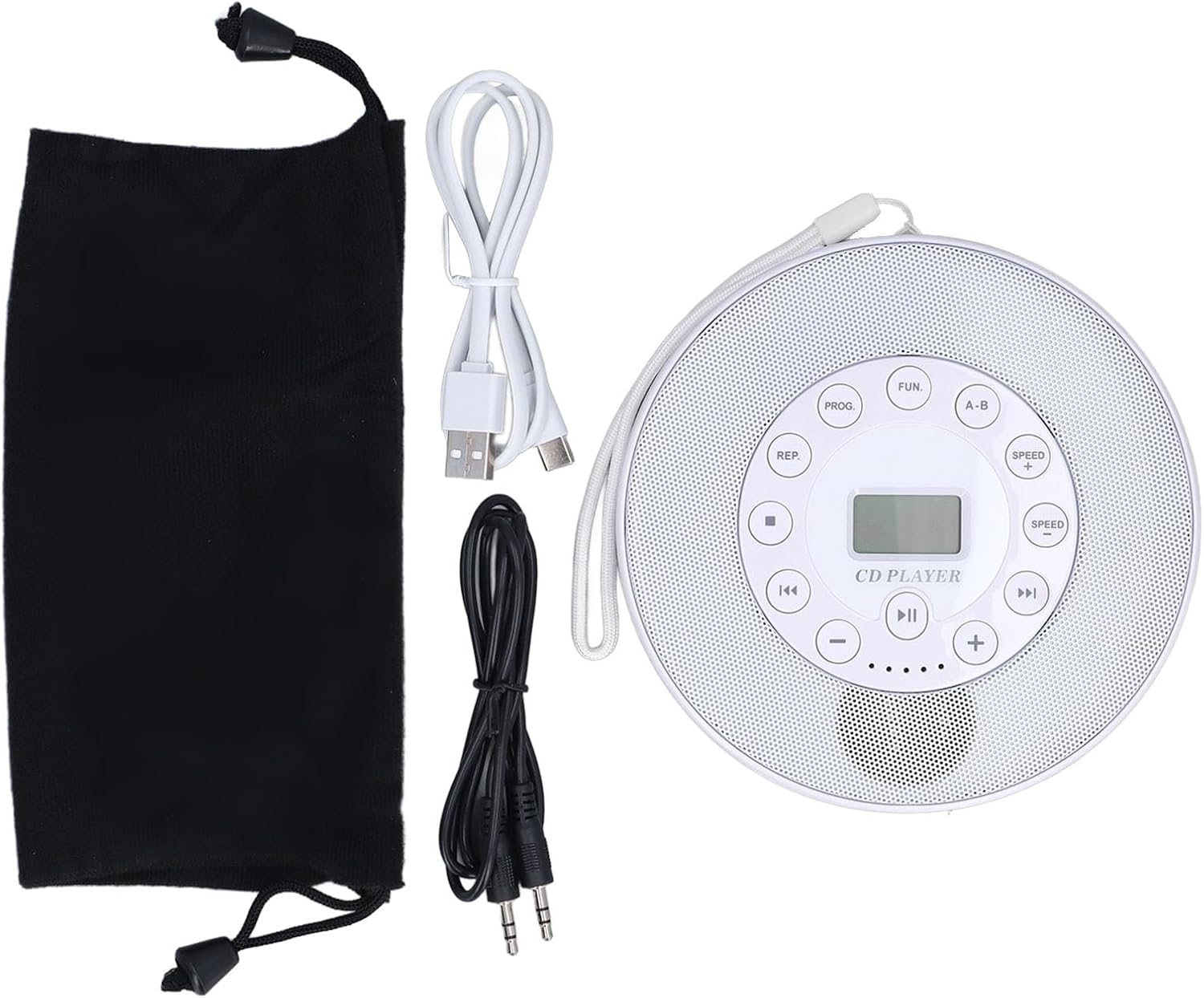 CD Player Portable, 1500Mah Rechargeable CD Player with Charging Cable and Sound Cable, Compact anti Skip Shockproof CD Player for CD CD RW MP3 (White without BT) image number 4