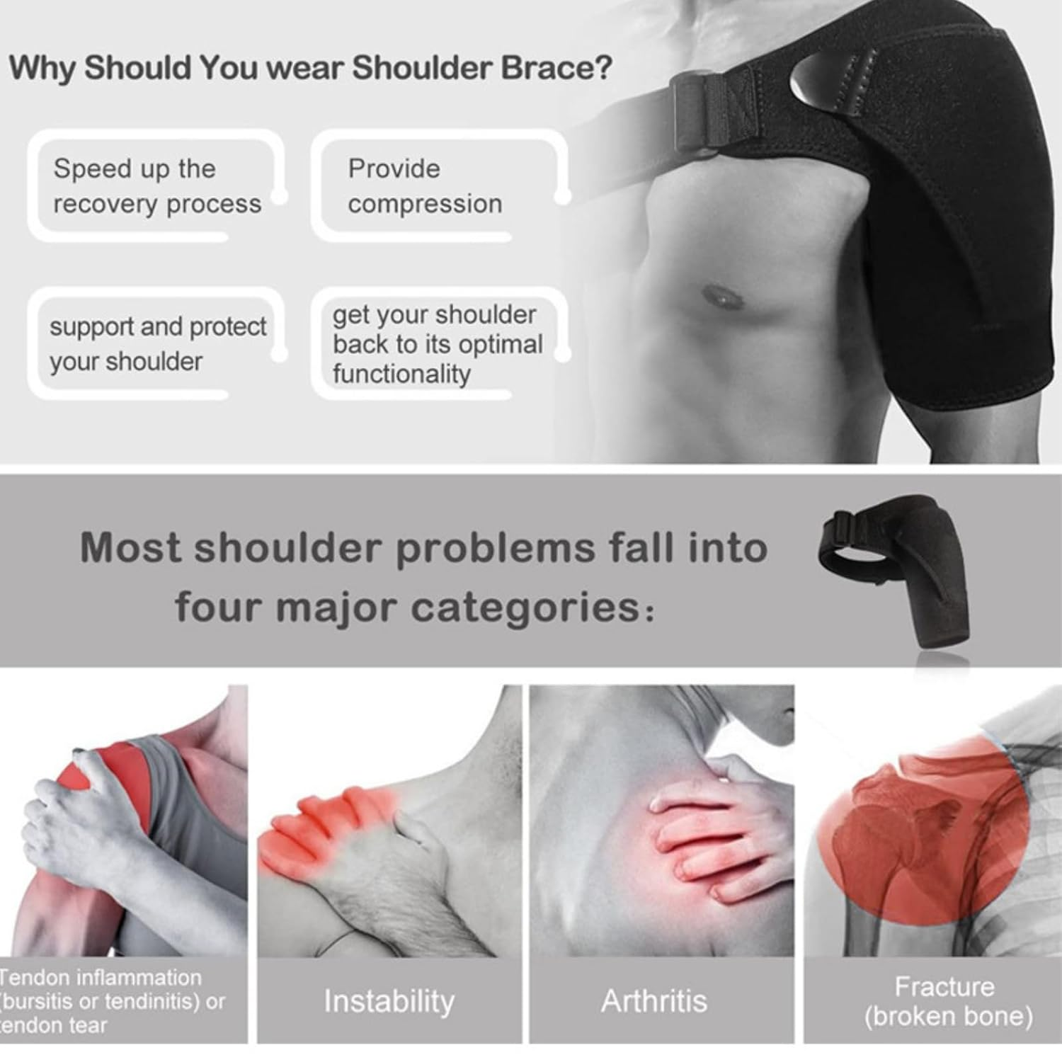 Adjustable Shoulder Brace with Ice Pocket - Compression Support for Pain Relief, Shoulder Stability, and Posture Correction image number 1