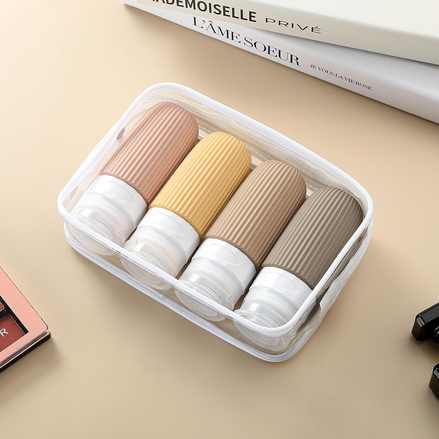 Mrsdry Travel Bottles for Toiletries, Tsa Approved 2Oz Travel Bottles, BPA Free Leak Proof Travel Size Toiletry Containers, Refillable Travel Accessories with Toiletry Bag for Shampoo Liquid (4 Pack)