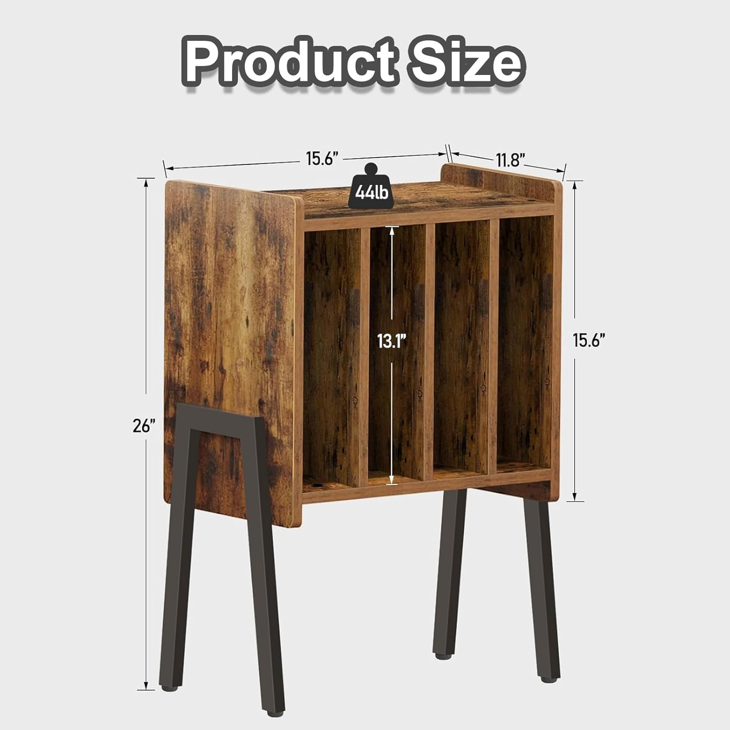 Record Player Stand,Vinyl Record Storage Organizer with 4 Compartment Media Cabinet,Turntable Stand,Nightstand for Living Room, Bedroom (Brown) image number 2