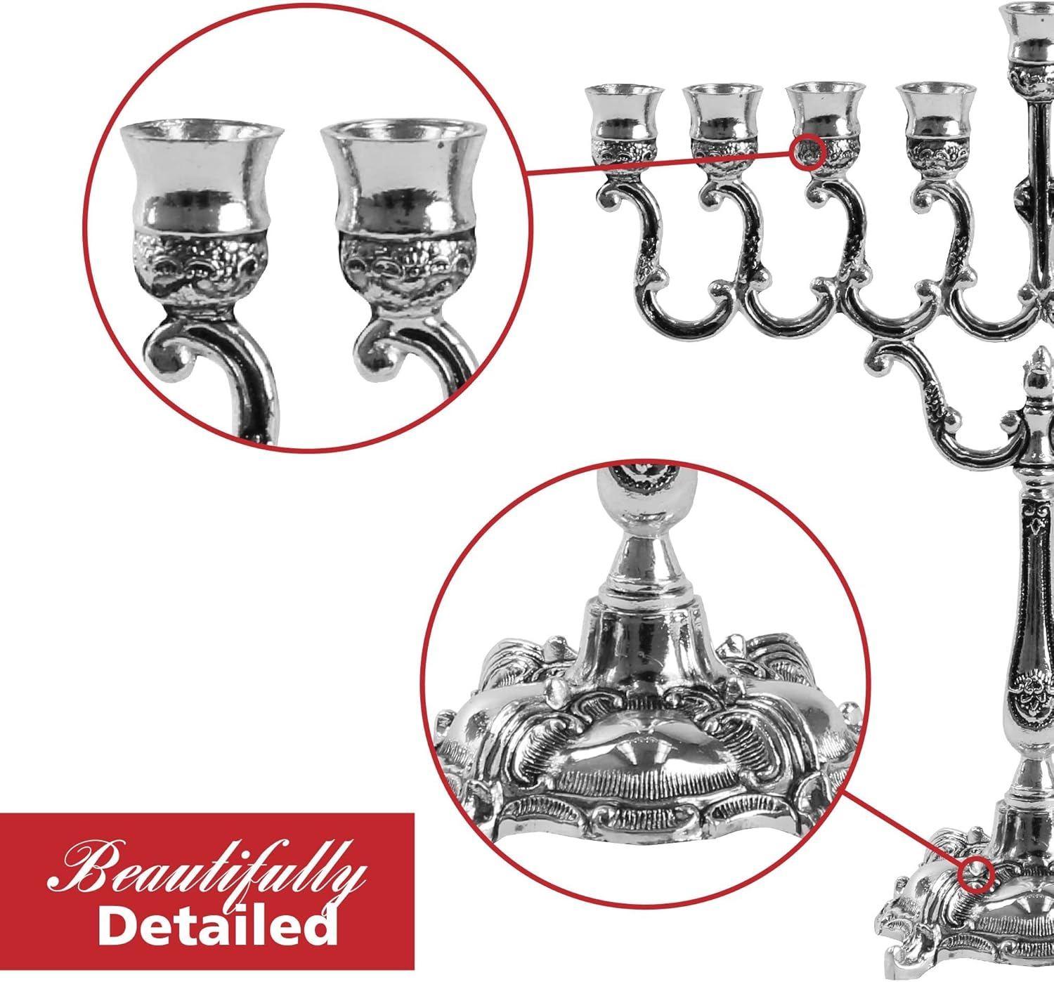 Ner Mitzvah Chanukah Silver Plated Candle Menorah - 7.5 Inch image number 1